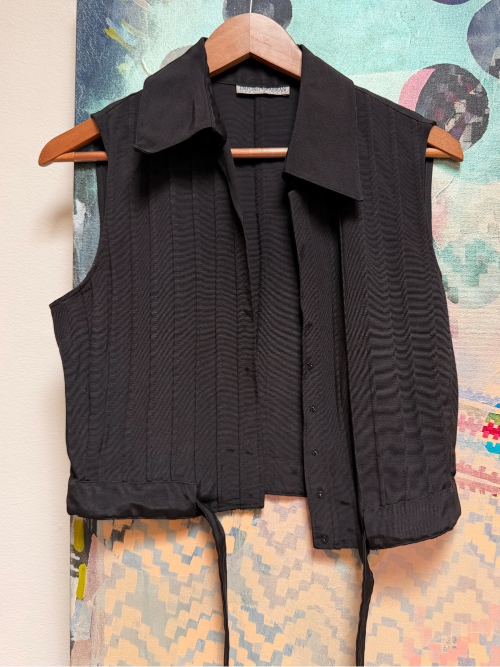Vintage 1990s Emporio Armani Black Sleeveless Tie-Front Cropped Vest Top - Picture 6 of 6